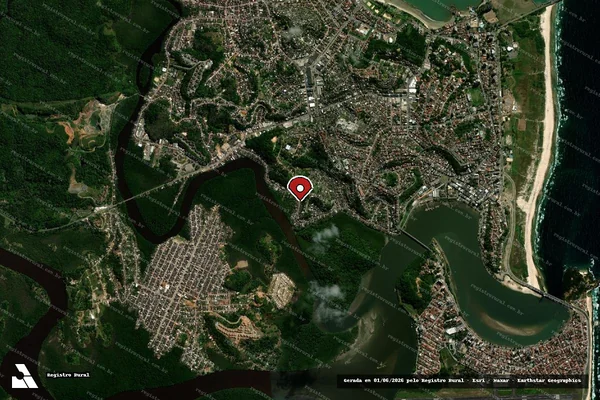 Imagem de satélite de Infração Ambiental em Ilhéus - BA (marcador da localização)