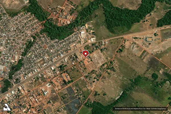 Imagem de satélite de Infração Ambiental em Juína - MT (marcador da localização)