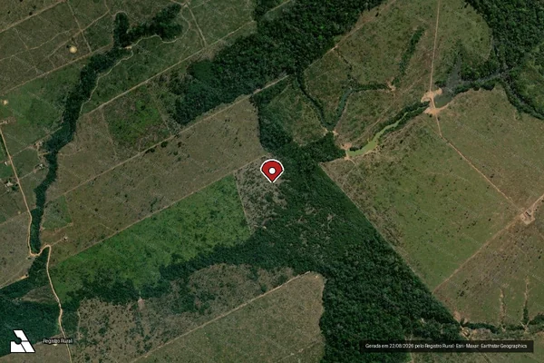 Imagem de satélite de Infração Ambiental em Humaitá - AM (marcador da localização)