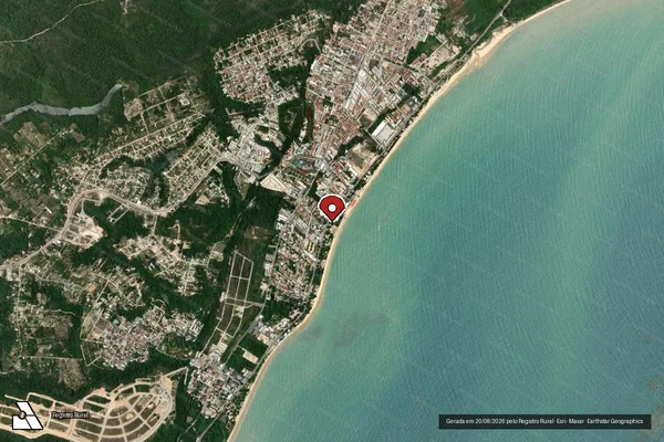 Imagem de satélite de Infração Ambiental em Porto Seguro - BA (marcador da localização)