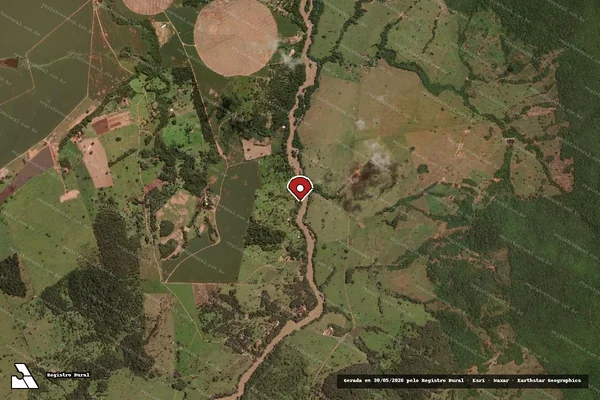 Imagem de satélite de Infração Ambiental em Aloândia - GO (marcador da localização)