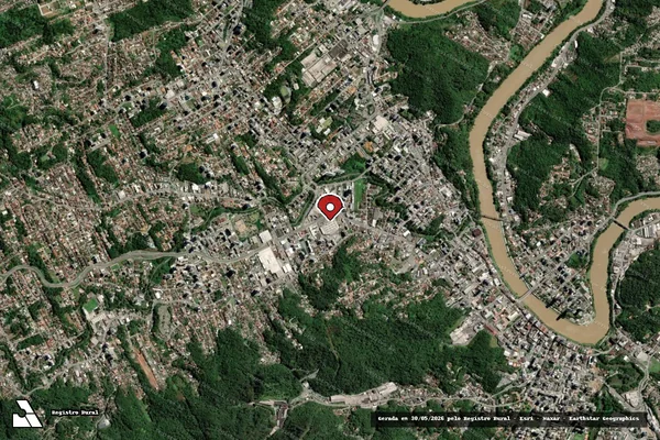 Imagem de satélite de Infração Ambiental em Blumenau - SC (marcador da localização)