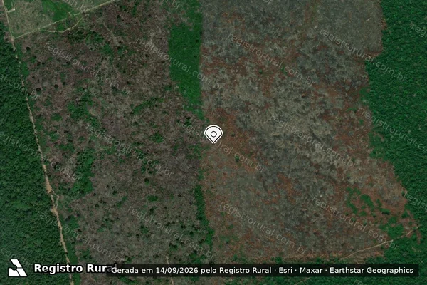 Imagem de satélite de Infração Ambiental em Lábrea - AM (marcador da localização)