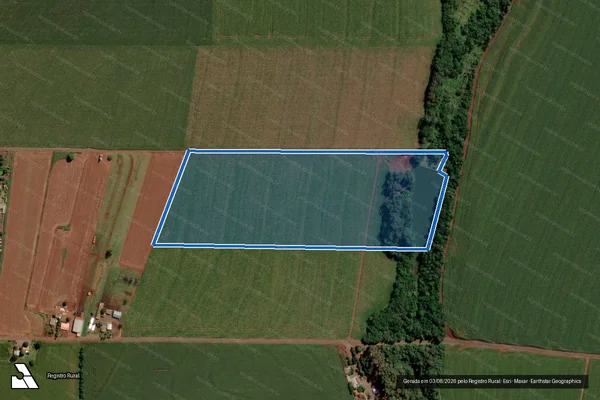 Imagem de satélite de Parte Oeste do Lote Rural 134, 1º Parte, 34º Perimetro, Fazenda Britania - Parcela 1 em Maripá - PR