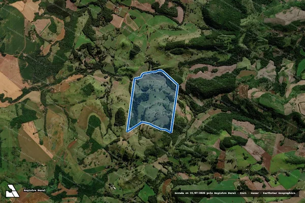 Imagem de satélite de UNIFICAÇÃO DOS IMÓVEIS RURAIS AMBOS DA PARTE IDEAL DO QUINHÃO 74, BLOCO 13, da ?Fazenda Laranjeiras? - Lote Rural n° 81-B em Rio Bonito do Iguaçu - PR